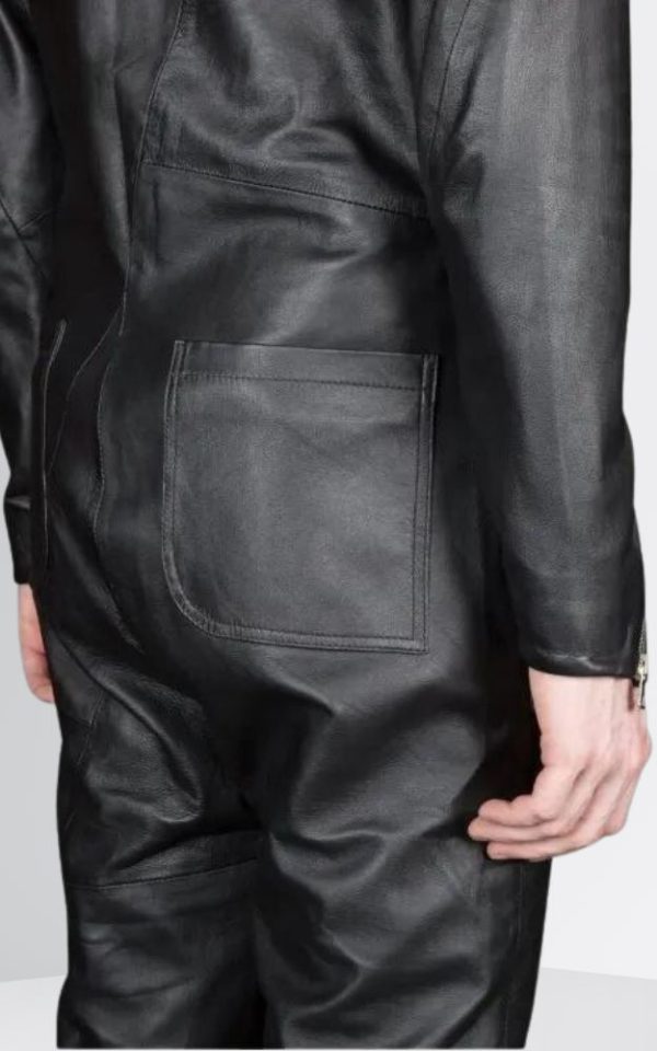 Black Leather Jumpsuit back pockets