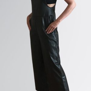 Black Leather Overalls Women
