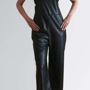 Black Leather Overalls Womens