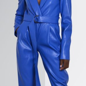Blue Leather Jumpsuit Women