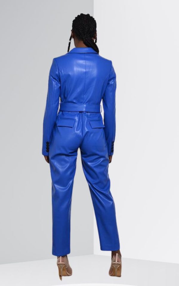 Blue Leather Jumpsuit Womens sale