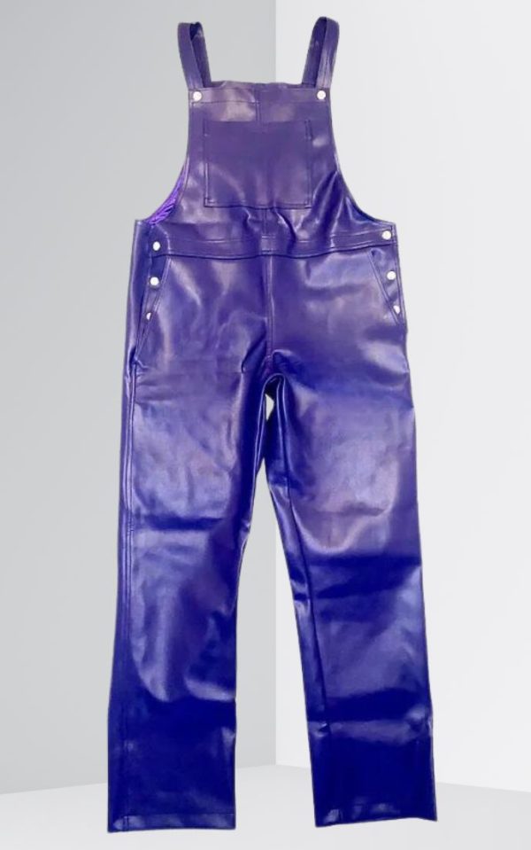 Blue Leather Overalls For Women