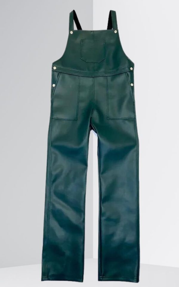 Dark Green Leather Overalls Women