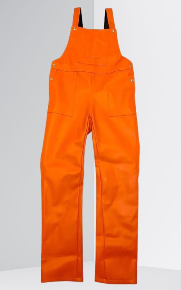 Orange Leather Overalls For Women
