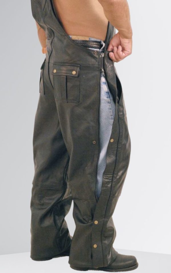 Premium Leather Bib Overalls With Snap Pockets pants
