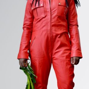 Red Leather Jumpsuit Womens